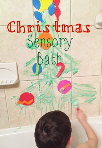 Shaving cream, food coloring and foam sheets make for a fun and exciting sensory bath, sure to keep the kids busy on a cold, wintery day indoors!