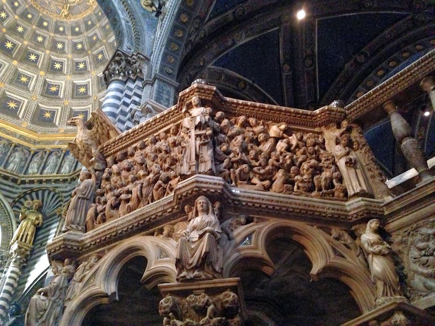 The pulpit and interior of Siena Cathedral, Italy