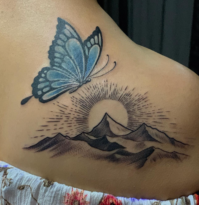 Mountain back shoulder tattoo designs