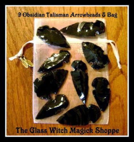 9 Obsidian Talisman Arrowheads And Bag 12 00