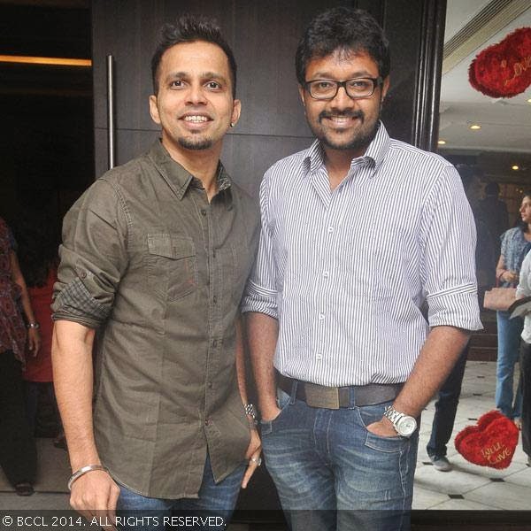 Ranjith poses with Rahul Nambiar as they arrive for Evam's stand up comedy show, staged at Savera Hotel in the city.