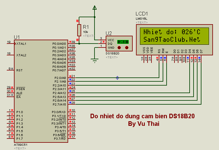 Đo nhiệt độ dùng cảm biến DS18B20 với 8051 - SangTaoClub.Net