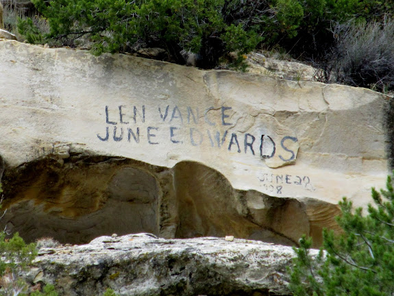 Inscription near Soldier Creek Mine:  Len Vance, June Edwards, June 28, 1908