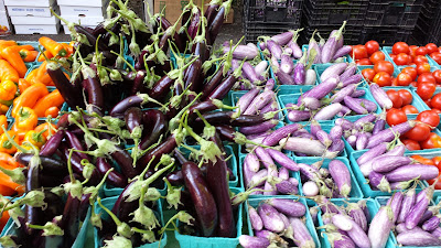 Portland Farmers Market PSU, various peppers, eggplants, cherry tomatoes...