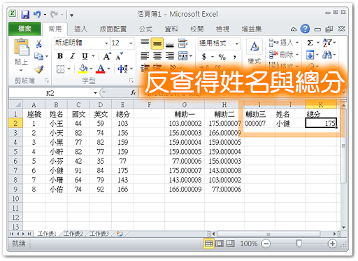 利用 Right( ) 與 Indirect( ) 查得原始資料