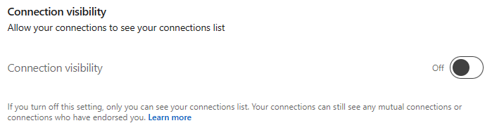 "Connection visibility" section on LinkedIn