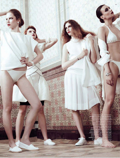 Lana Ross, Alexandra Martynova, Anna Baeva & Olga Tihonova - Harper's Bazaar Rusia - julio 2012