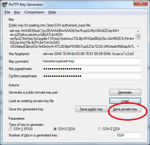 save the generated private key in puttygen tool