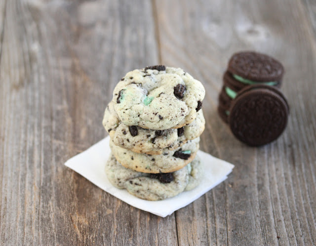 photo of a stack of Mint Cookies and Cream Cookies