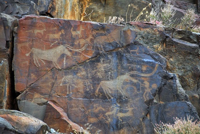 Petroglyphs at the Tamgaly Arcchaeological Landscape, a UNESCO World Heritage Site. From  An Illustrated History of Kazakhstan: Asia's Heartland in Context