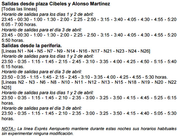 Horarios de los autobuses nocturnos -búhos- en Semana Santa 2015