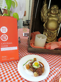 Portland Monthly's Country Brunch 2013, Boke Bowl Boke Eggs & Bacon with fried quail egg with pork in black bean sauce over rice tots
