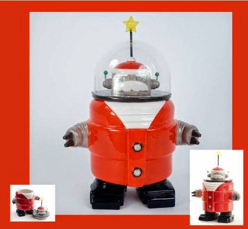  SANTA ROBOT Space Age LED Light Up COOKIE JAR Christmas