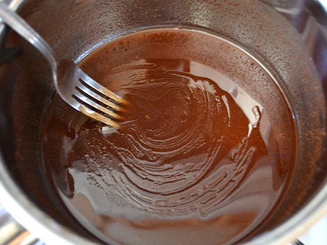 cooked and dissolved sauce in pot 