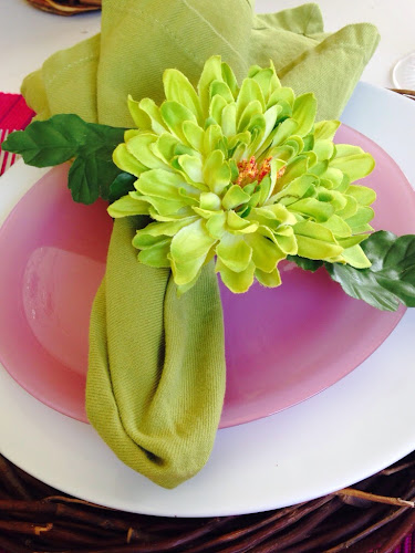 Lime green flower napkin ring tutorial, the style sisters, spring tablescape