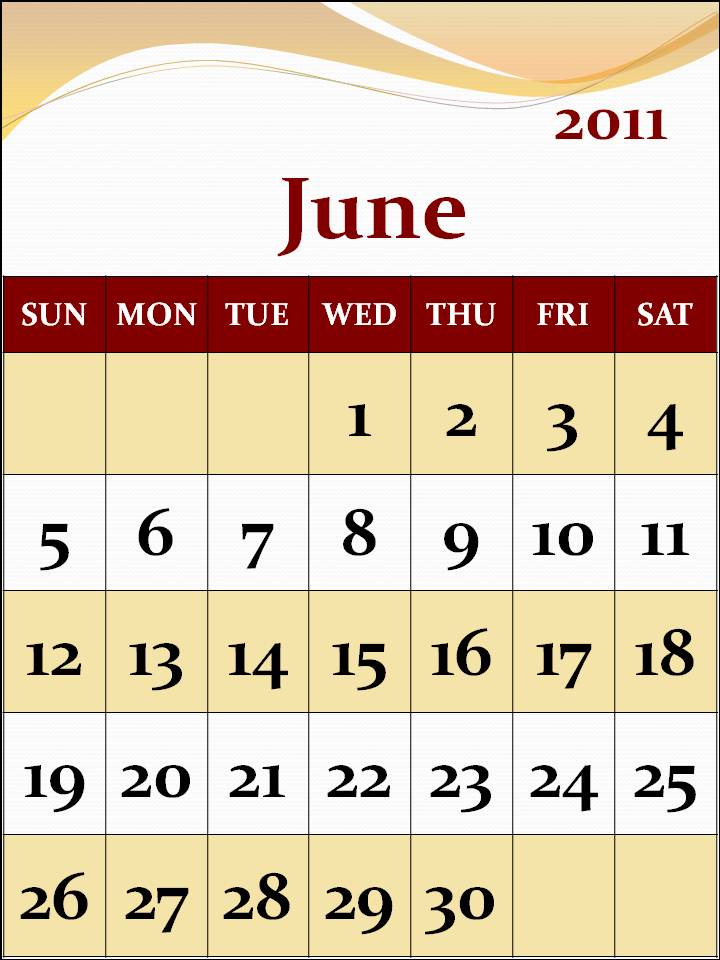 monthly calendar 2011. Monthly Calendar 2011 June
