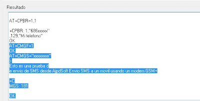 La aplicación AjpdSoft Envío de SMS por GSM en funcionamiento