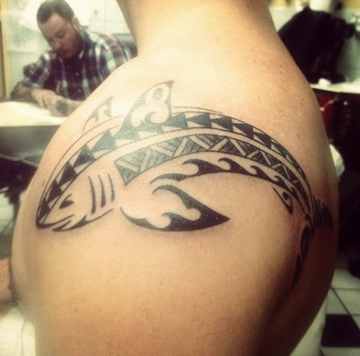 tribal fish shark tattoos designs for men shoulder