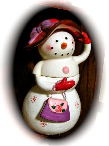  Red Hat Society Ceramic Snowman Holiday Cookie Jar (12