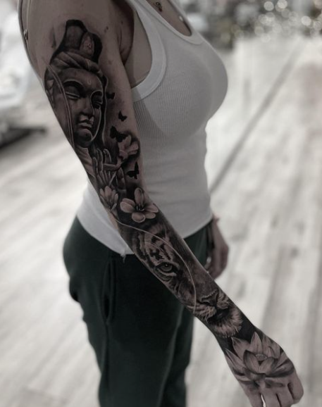 Full Sleeve Buddha Tattoo For Women
