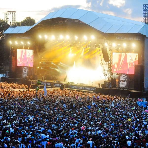View of the main stage during the Artic Monkey concert on July 19, 2014 during the 23rd Festival des Vieilles Charrues in Carhaix-Plouguer, western France. 