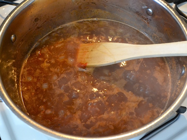 Water added to pot to make stew 