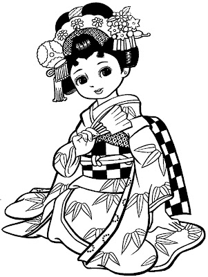 Menina Japonesa para Colorir