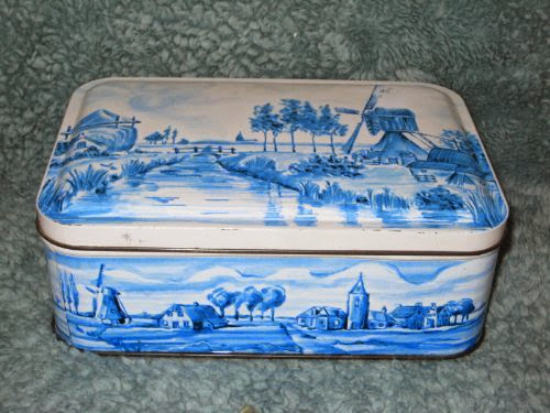  Vintage Delft Patria Amsterdam Holland Cracker Cookie Chocolate Biscuit Candy Rectangle 7 x 4 3/4 x 2 1/2 Inch Metal Tin