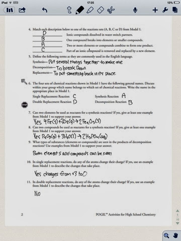 Colby Messih chemistry: Types of chemical reactions pogil