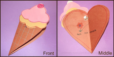 Cone ice cream card that opens into a heart shape 