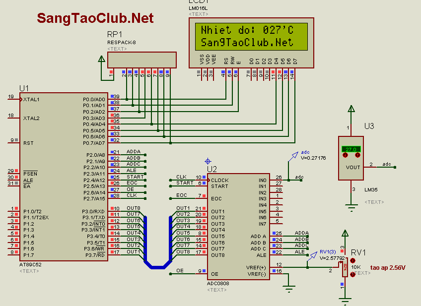 Đo nhiệt độ dùng LM35 kết hợp IC ADC0808 với 8051 - SangTaoClub.Net