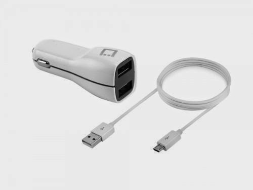  High Power 2.1Ah Dual USB Port Car Charger with Micro USB Cable-White for LG Rumor Reflex LN272 LG Xpression C395C LG Freedom LG Converse AN272 - PMICROMS2WT