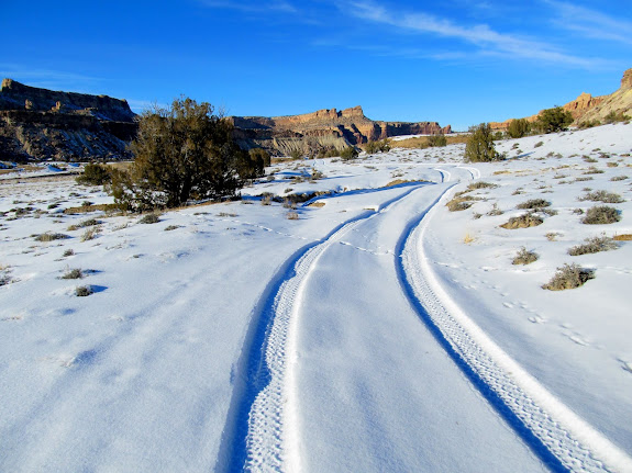 Following Jeep tracks in the snow