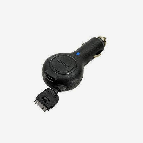  Rubberized Retractable Car Charger for Apple iPhone 4S (Black)
