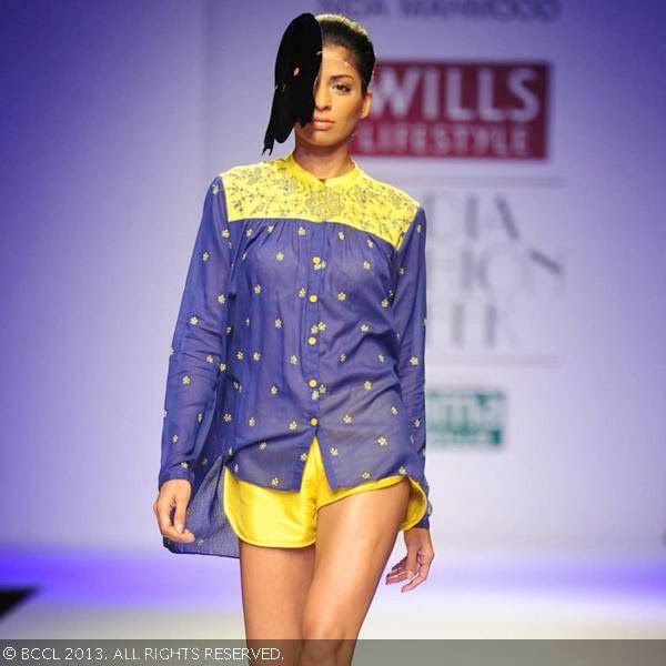 Donna walks the ramp for Nida Mahmood on Day 1 of the Wills Lifestyle India Fashion Week (WIFW) Spring/Summer 2014, held in Delhi.