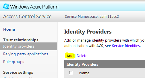 Add or Manage Identity Providers