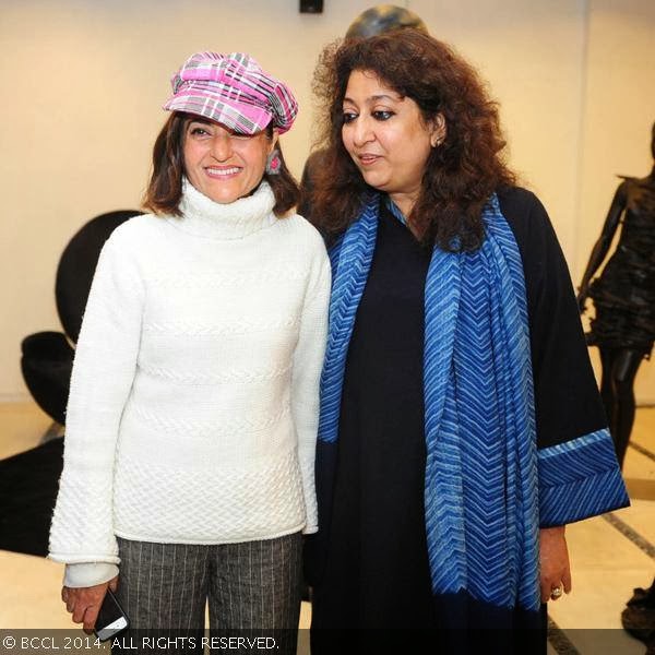 Ambika Shukla and Madhu Jain during the Be Open exhibition, held at IGNCA, Janpath, New Delhi, on February 10, 2014.