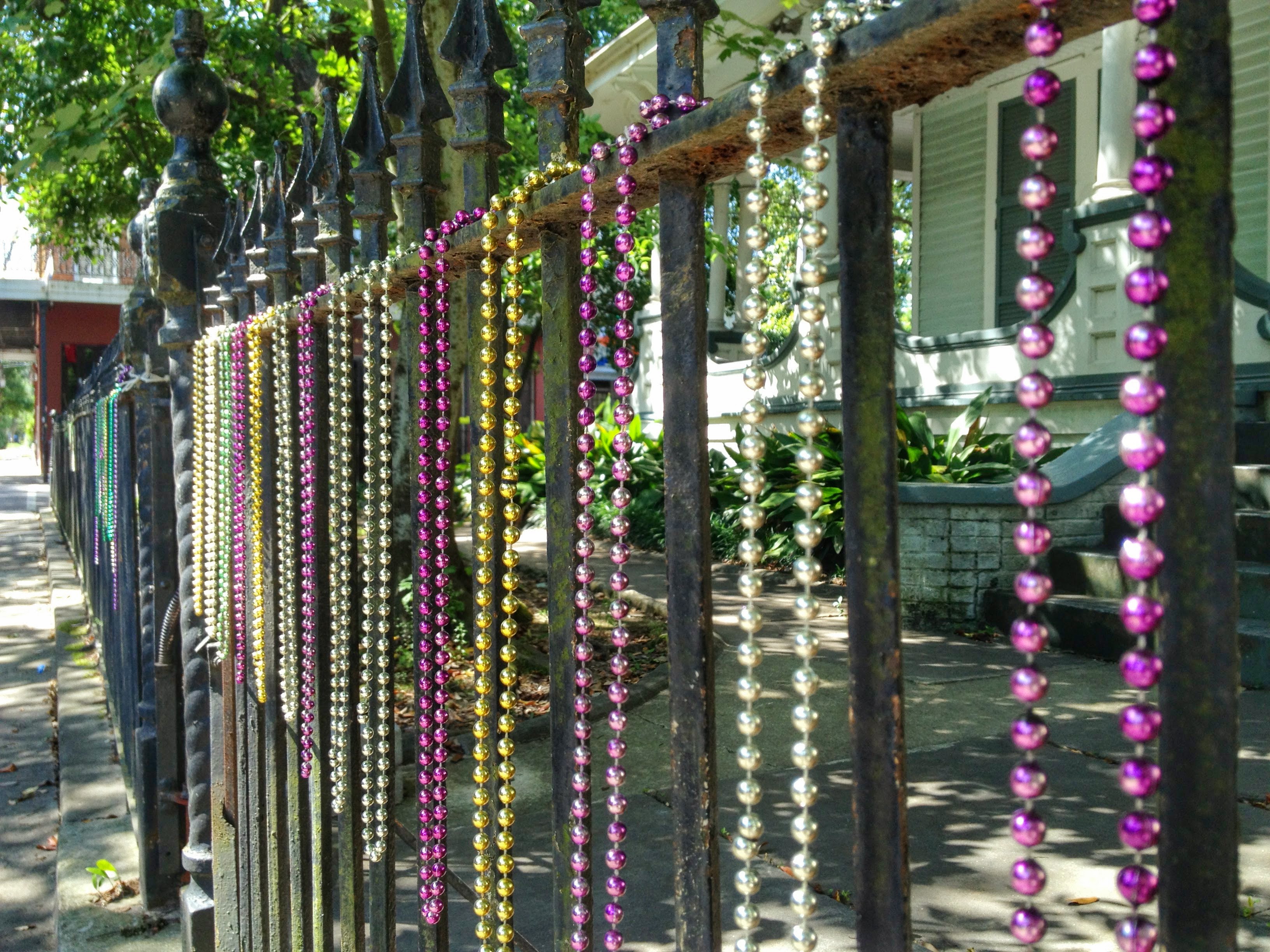 Beads hanging outside of a New Orleans house