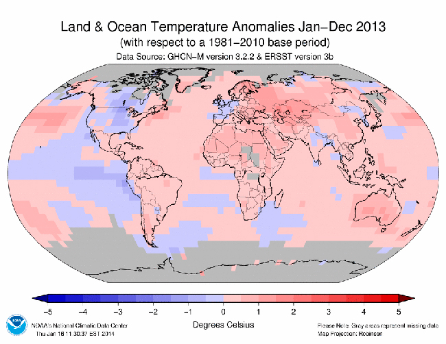Informe climático de la Tierra. Año 2013 el cuarto más cálido desde 1880