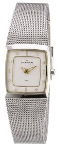  Skagen Women's 380XSGS1 Steel Collection Crystal Accented Mesh Stainless Steel White Dial Watch