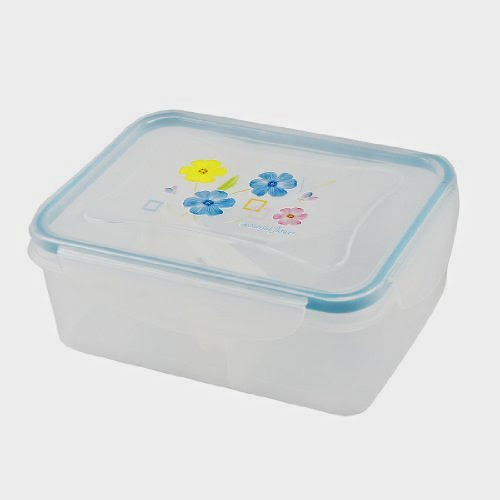 Flower Pattern Plastic 2 Compartments Lunch Box w Chopsticks Spoon