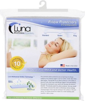  Luna Premium Hypoallergenic Bed Bug Proof Zippered Waterproof Pillow Protector (1) Standard Size - Made In The USA