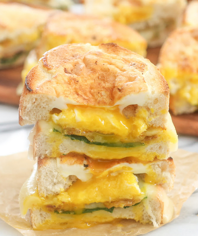 photo of a stack of Egg In a Hole Grilled Cheese Sandwich