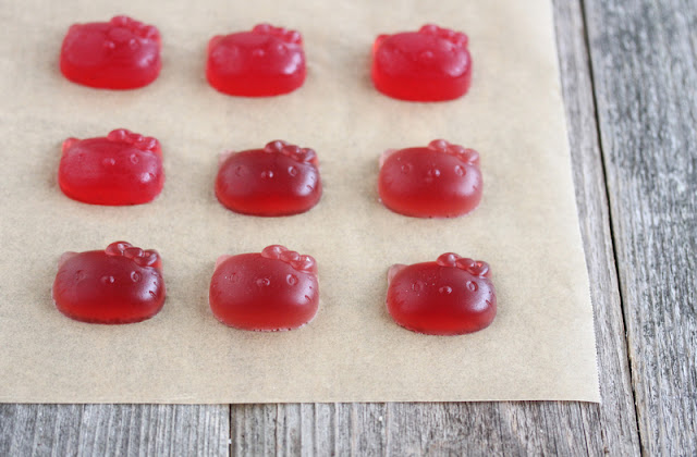 photo of Hello Kitty fruit snacks on parchment paper