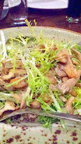 One of the Farmers' Market Sides, the Oyster Mushrooms with frisee and pickled shallots for the Raven and Rose and Goose Island Brewers' Dinner Series event on December 7, 2014