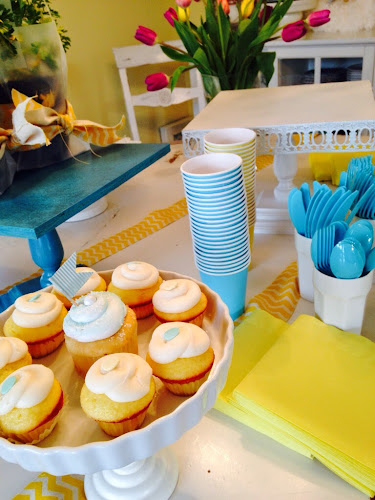 Yellow and turqoise bridal shower, party pail, the style sisters