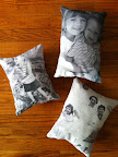 Finished pillows - 2 with grandchildren and one vintage photo from her childhood.