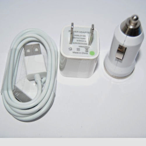  USB Wall Adapter Charger + USB Car Charger + 1M 3Ft USB Data Cable for ALL iPhone 3 3G 3GS 4 4S (White)