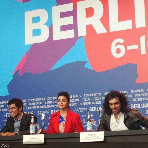 Randeep Hooda, Alia Bhatt and director Imtiaz Ali during the International Film Festival Berlinale in Berlin, on February 13, 2014. (Pic: Viral Bhayani)