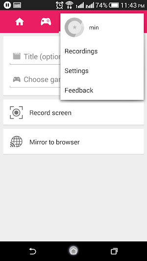 Giao diện màn hình các chức năng chính trong app quay phim màn hình Android - Shou